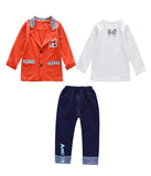 Children Boy Co Ord Coat T-shirt Pants 3 Piece Set