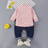 Children Boy Co Ord 2 Piece Set Cartoon Printed Bow Shirt Jeans 2 Piece Set