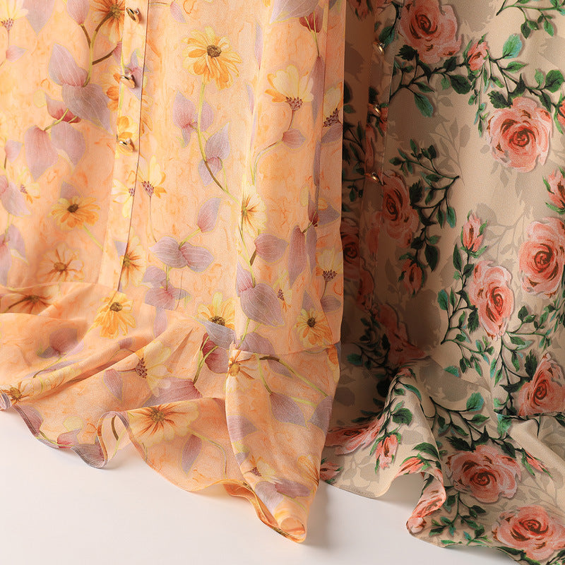 Summer Wedding Guest Dresses Vintage Hollow-out Lapel Printed Dress