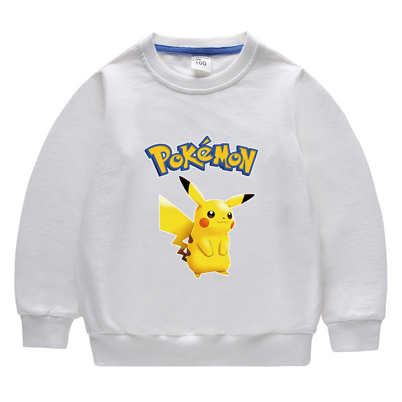 Children Pokemon Pikachu Hoodie Spring and Autumn Solid Color round Neck Sweater