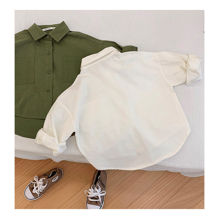 Spring Tops Children's Long-Sleeved Shirt Solid Color Casual Top