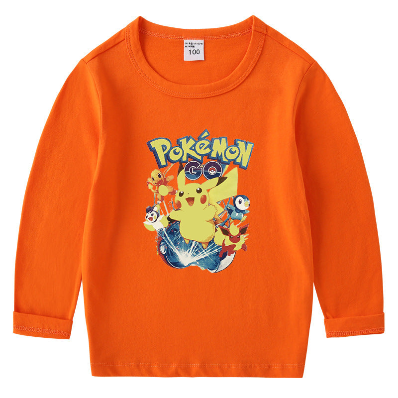 Children Pokemon Pikachu Hoodie Cotton T-shirt Crew Neck