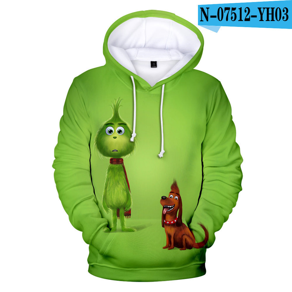 Grinch Hoodie 3D Printed Sweater Men's Women's Hoodie Fleece-Lined Christmas Clothing Children
