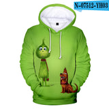 Grinch Hoodie 3D Printed Sweater Men's Women's Hoodie Fleece-Lined Christmas Clothing Children