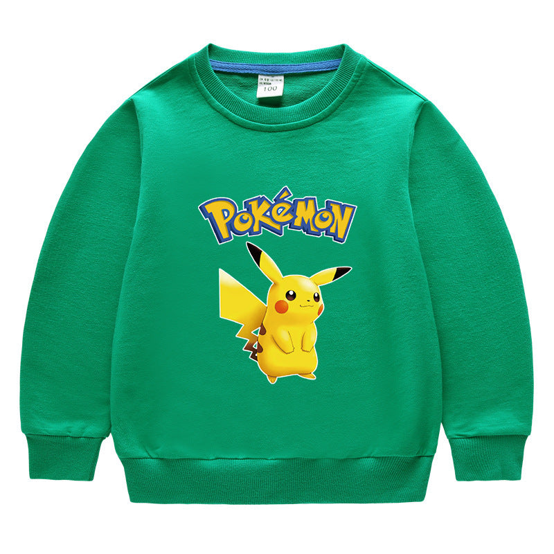 Children Pokemon Pikachu Hoodie Spring and Autumn Solid Color round Neck Sweater