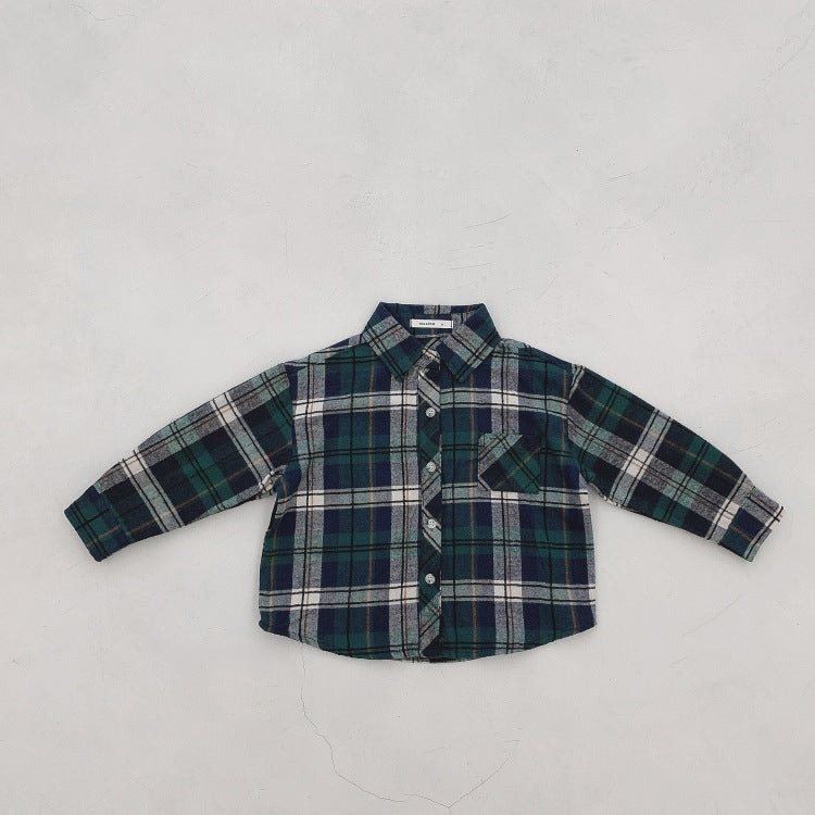 Spring Tops Children's Long-Sleeved Casual Plaid Shirt