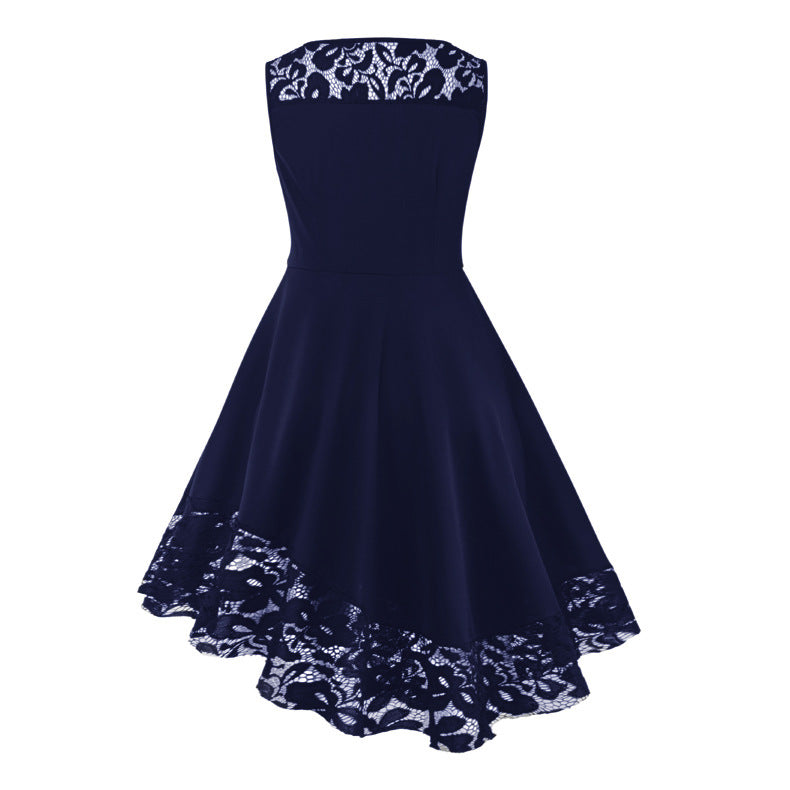 Cocktail Attire for Women Stitching Sleeveless Irregular Sexy Formal Dress Vintage Dress