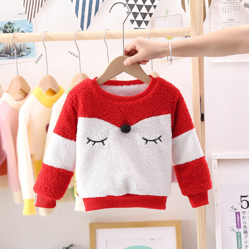 Girl Pullover Sweaters Autumn and Winter Cartoon Velvet Padded Thickened Sweater