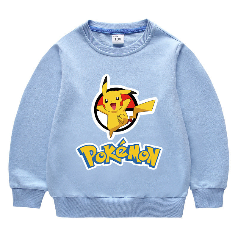 Children Pokemon Pikachu Hoodie Spring and Autumn Solid Color round Neck Sweater