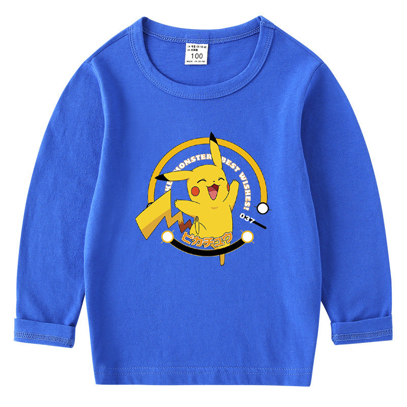 Children Pokemon Pikachu Hoodie Children's Cotton T-shirt for Spring and Autumn