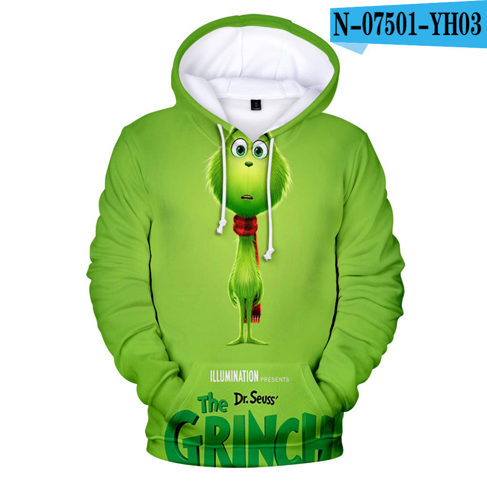 Grinch Hoodie 3D Printed Sweater Men's Women's Hoodie Fleece-Lined Christmas Clothing Children