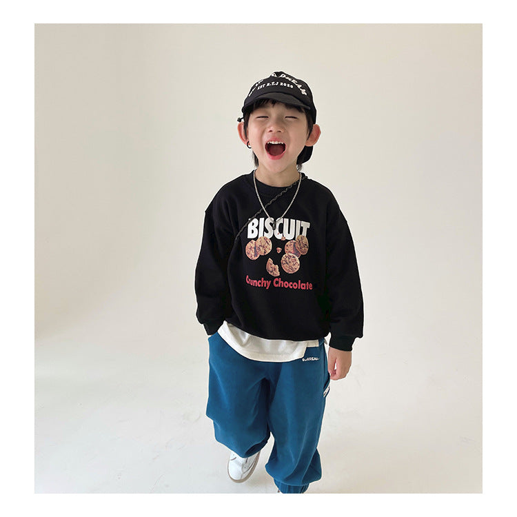 Spring Tops Children 'S Long-Sleeved Vintage Print Printed Sweater