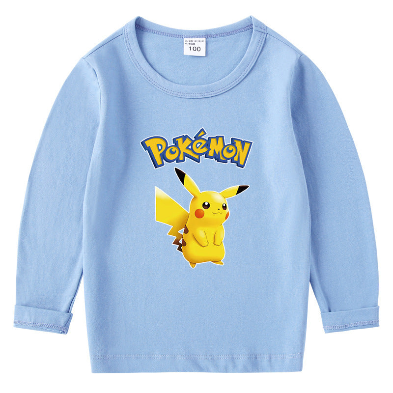 Children Pokemon Pikachu Hoodie Spring and Autumn Pikachu Bottoming Shirt Boys and Girls T-shirt