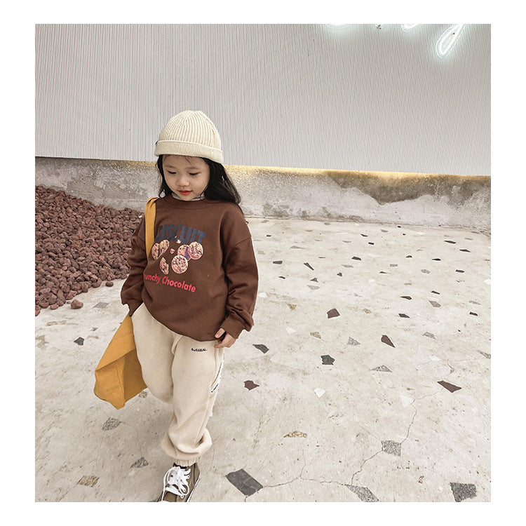 Spring Tops Children 'S Long-Sleeved Vintage Print Printed Sweater