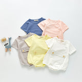 Summer Rompers Pure Cotton Baby Short Sleeved Kazakhstan Large Pocket Jumpsuit
