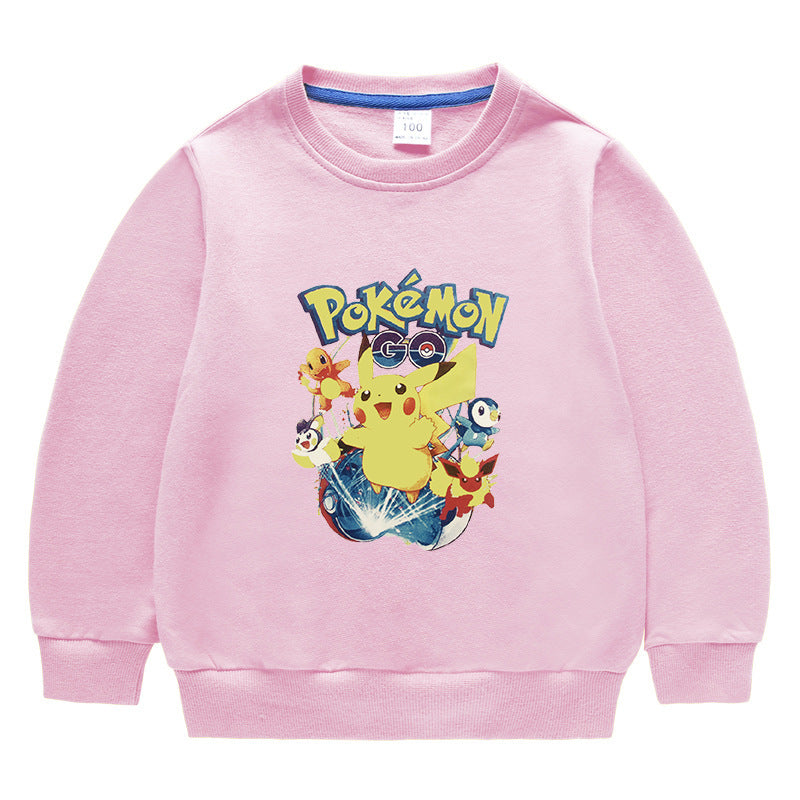 Children Pokemon Pikachu Hoodie Cotton Top Children's round Neck Bottoming Shirt