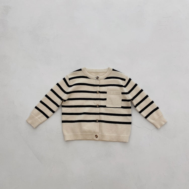 Spring Tops Children's Striped Knitted Cardigan Casual Long-Sleeved Sweater