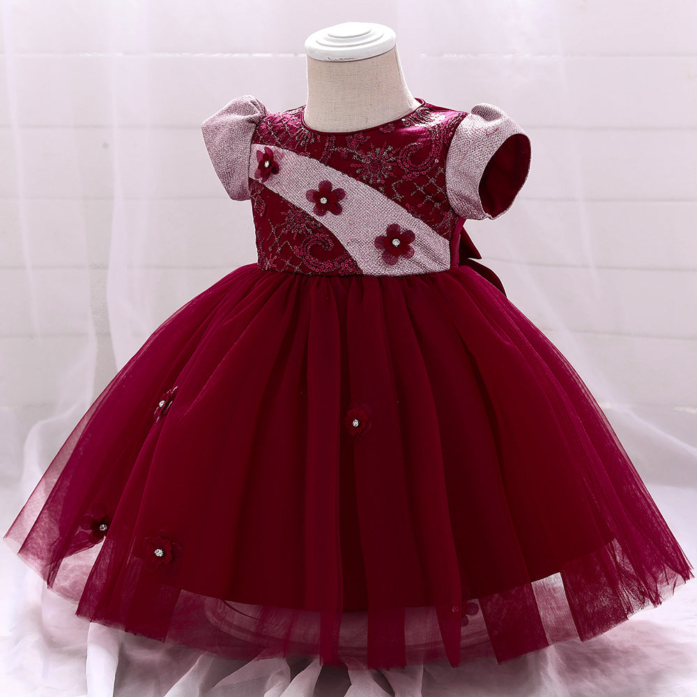 Summer Rompers Children's Princess Performance Dress Sequins Floral Dress