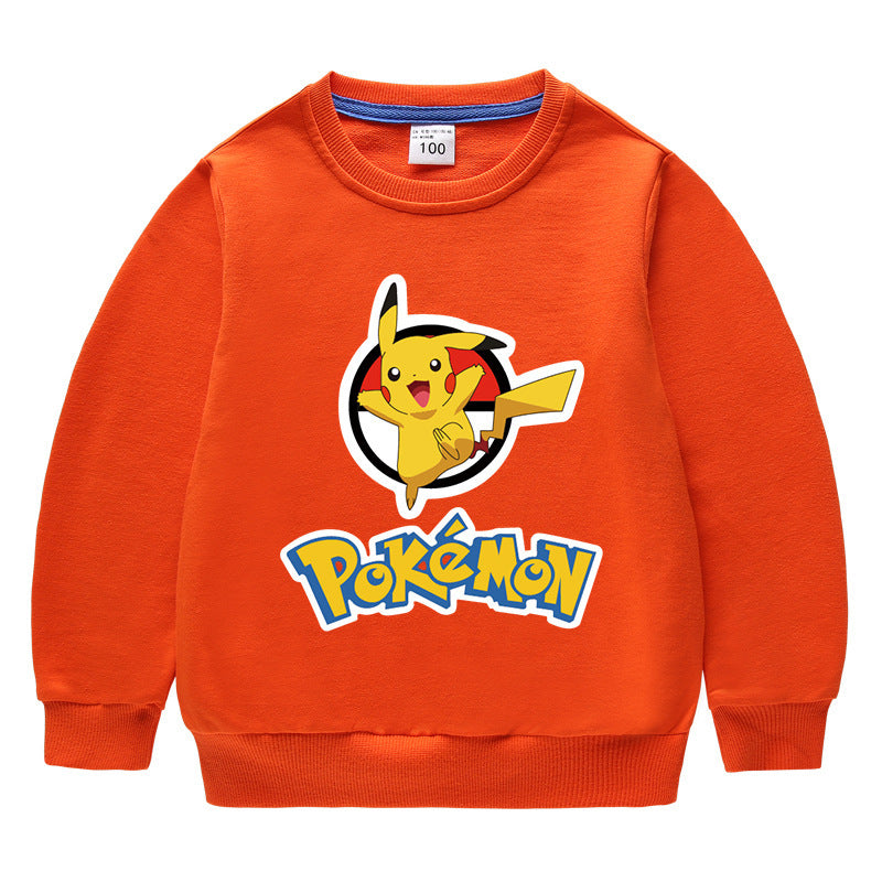 Children Pokemon Pikachu Hoodie Spring and Autumn Solid Color round Neck Sweater