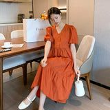 Burnt Orange Dress Summer Style Loose Comfortable plus Size Dress