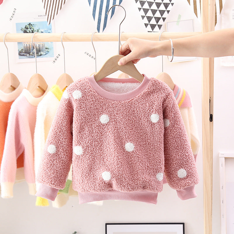 Girl Pullover Sweaters Autumn and Winter Cartoon Velvet Padded Thickened Sweater