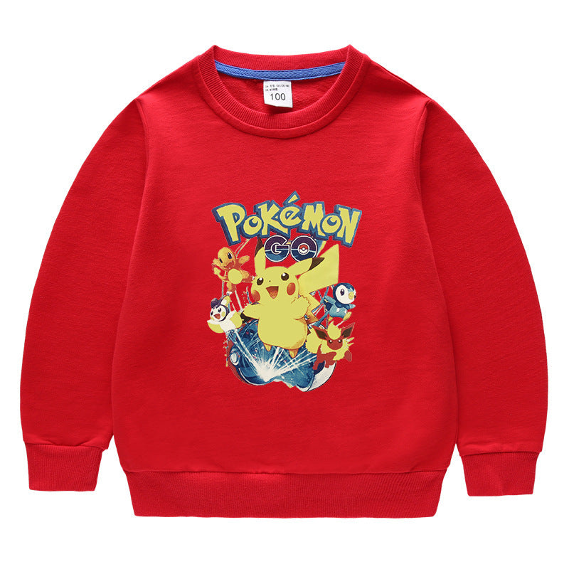 Children Pokemon Pikachu Hoodie Cotton Top Children's round Neck Bottoming Shirt