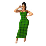 Women Plaid Dress Women Checkered Bodycon Sexy Dresses Printed Sling Lady Sexy Long Dress