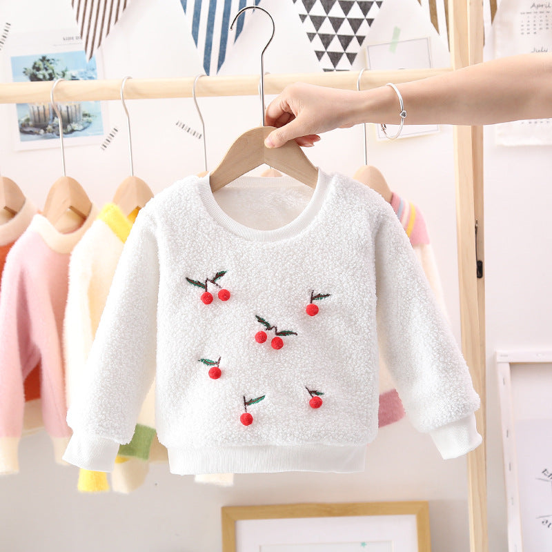 Girl Pullover Sweaters Autumn and Winter Cartoon Velvet Padded Thickened Sweater
