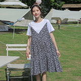 Maternity Clothes Dress Summer Fashion Stitching Ruffle Loose Versatile Fake Two Pieces Short Sleeve Maternity Dress