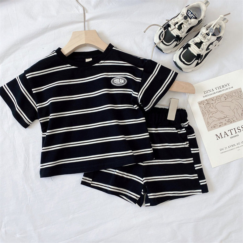 Summer Tops Children's Striped Short-Sleeved Shorts