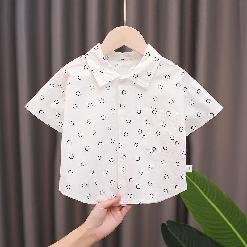 Summer Tops Children's Short Sleeve Shirt Lapel Cartoon Casual T-shirt