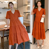 Burnt Orange Dress Summer Style Loose Comfortable plus Size Dress