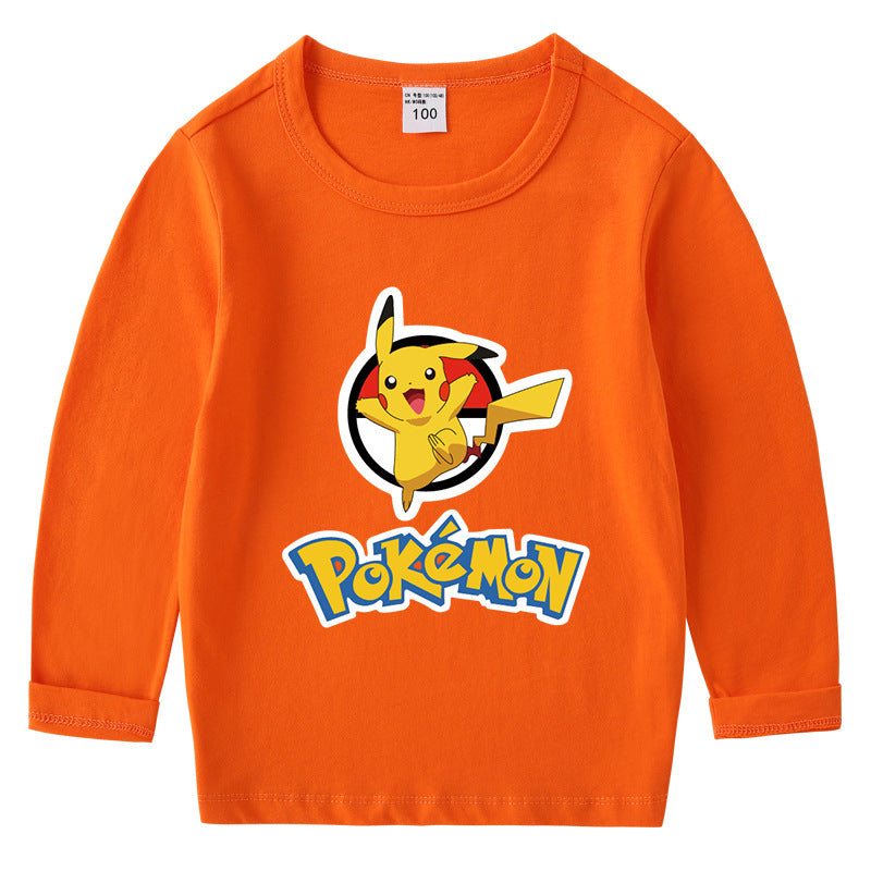 Children Pokemon Pikachu Hoodie Cotton T-shirt Crew Neck
