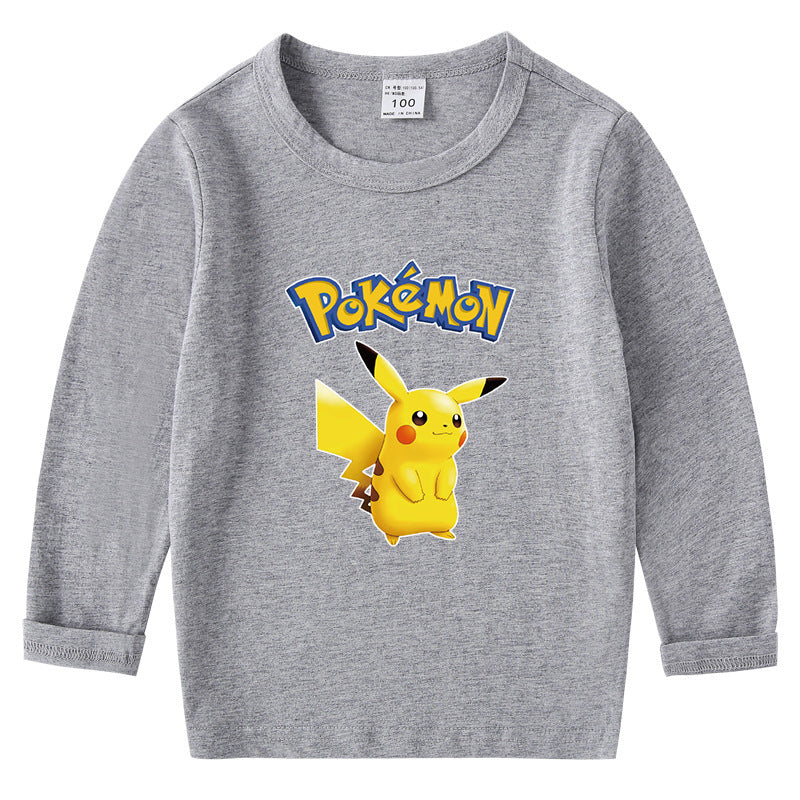 Children Pokemon Pikachu Hoodie Spring and Autumn Pikachu Bottoming Shirt Boys and Girls T-shirt