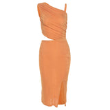 Burnt Orange Dress Summer Women's Clothing Fashionable off-Shoulder Sexy Cutout Slim Fit Slit Elegant Dress for Women