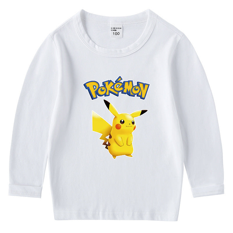Children Pokemon Pikachu Hoodie Spring and Autumn Pikachu Bottoming Shirt Boys and Girls T-shirt