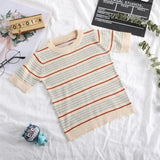 Summer Tops2021ins Hollow Out Children's Striped Knitted Short Sleeve Round Neck T-shirt