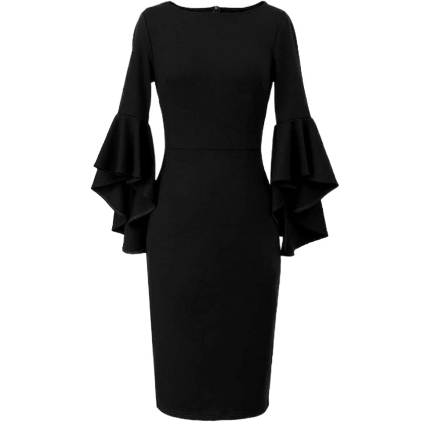 Cocktail Attire for Women Sexy Slim-Fit Ruffle Sleeve Sheath Dress