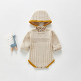 Spring Rompers Bubble Long Sleeve One-Piece Baby Knitted Romper with Hat
