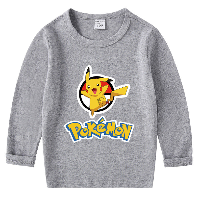 Children Pokemon Pikachu Hoodie Cotton T-shirt Crew Neck