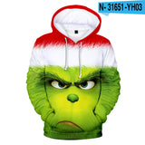 Grinch Hoodie 3D Printed Sweater Men's Women's Hoodie Fleece-Lined Christmas Clothing Children
