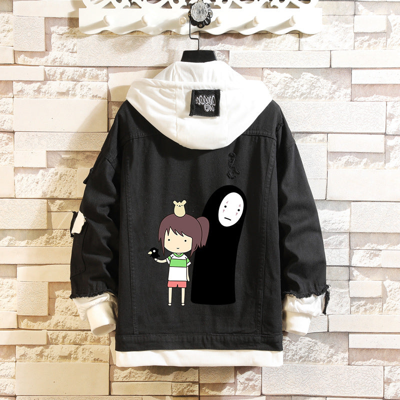 Comic Denim Jacket Spring and Autumn Men's and Women's Casual Loose Denim Jacket