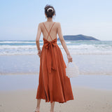 Burnt Orange Dress Clothes Sling Backless Dress Holiday Beach Dress