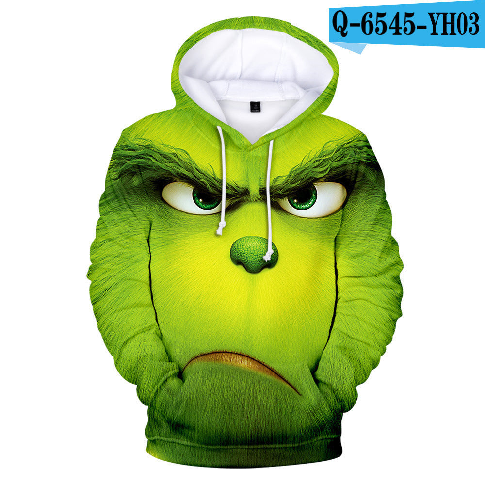 Grinch Hoodie 3D Printed Sweater Men's Women's Hoodie Fleece-Lined Christmas Clothing Children