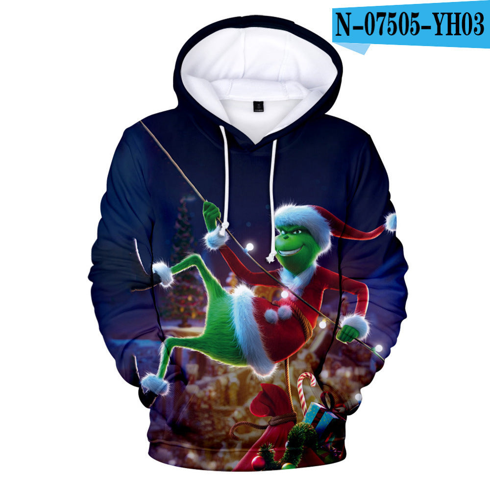 Grinch Hoodie 3D Printed Sweater Men's Women's Hoodie Fleece-Lined Christmas Clothing Children