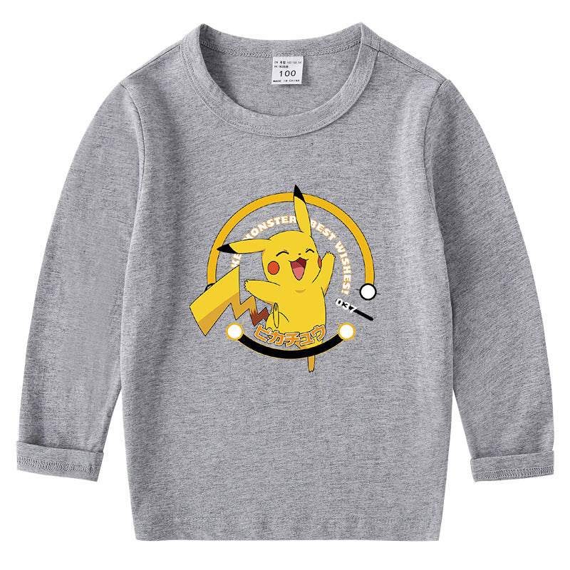 Children Pokemon Pikachu Hoodie Children's Cotton T-shirt for Spring and Autumn