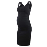 Maternity Clothes Dress round Neck Sleeveless Solid Color Maternity Dress