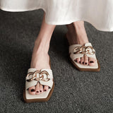 Fancy Sandals Fashion Metal Chain Flat Sandals Outdoor Fashion Square Toe Open Toe