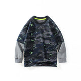 Spring Tops Long-Sleeved Sweater Medium and Big Children Camouflage Fake Two-Piece Long-Sleeved Top