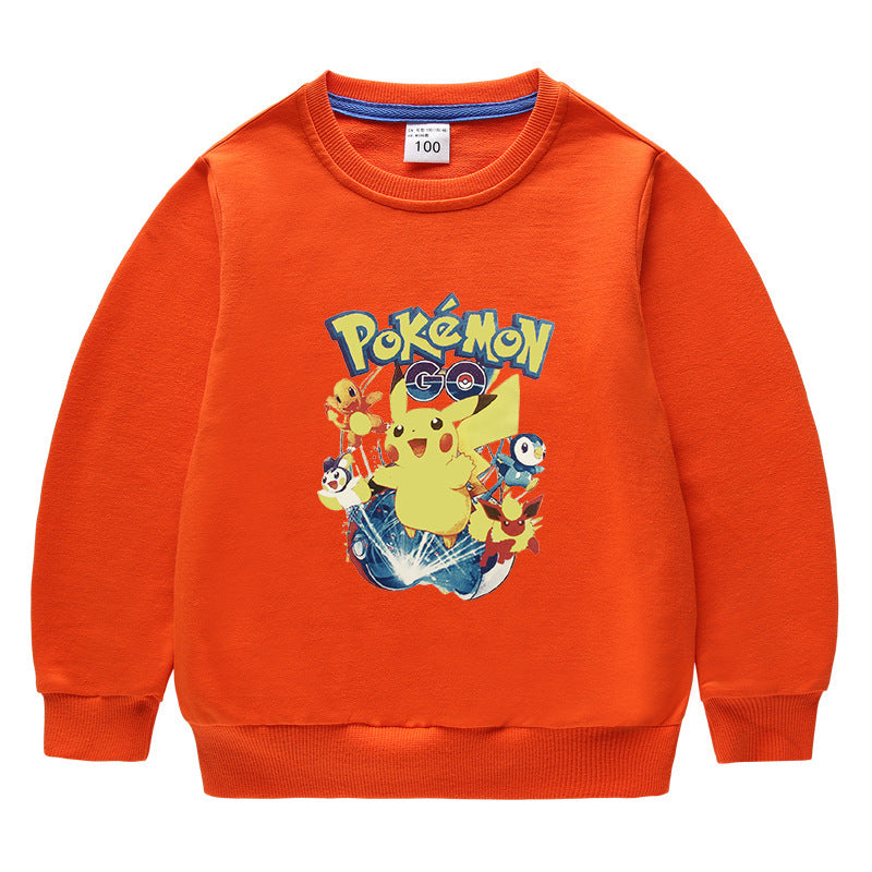 Children Pokemon Pikachu Hoodie Cotton Top Children's round Neck Bottoming Shirt